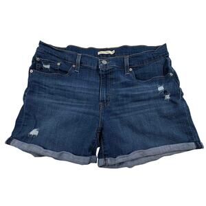 Levi's Mid Length Denim Shorts Women's 33 Blue Distressed Stretch